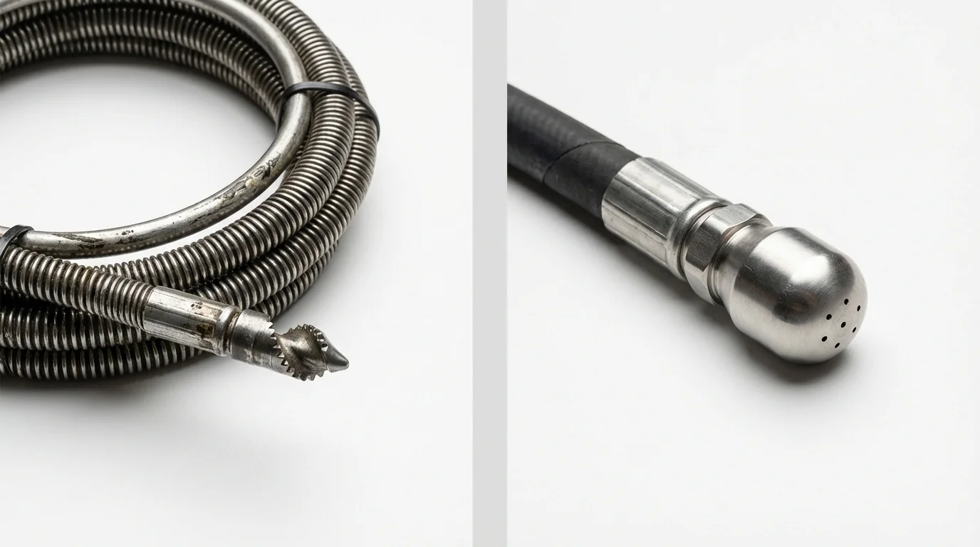 Drain snake cable and hydro jetting nozzle used for drain cleaning in Shingletown, CA