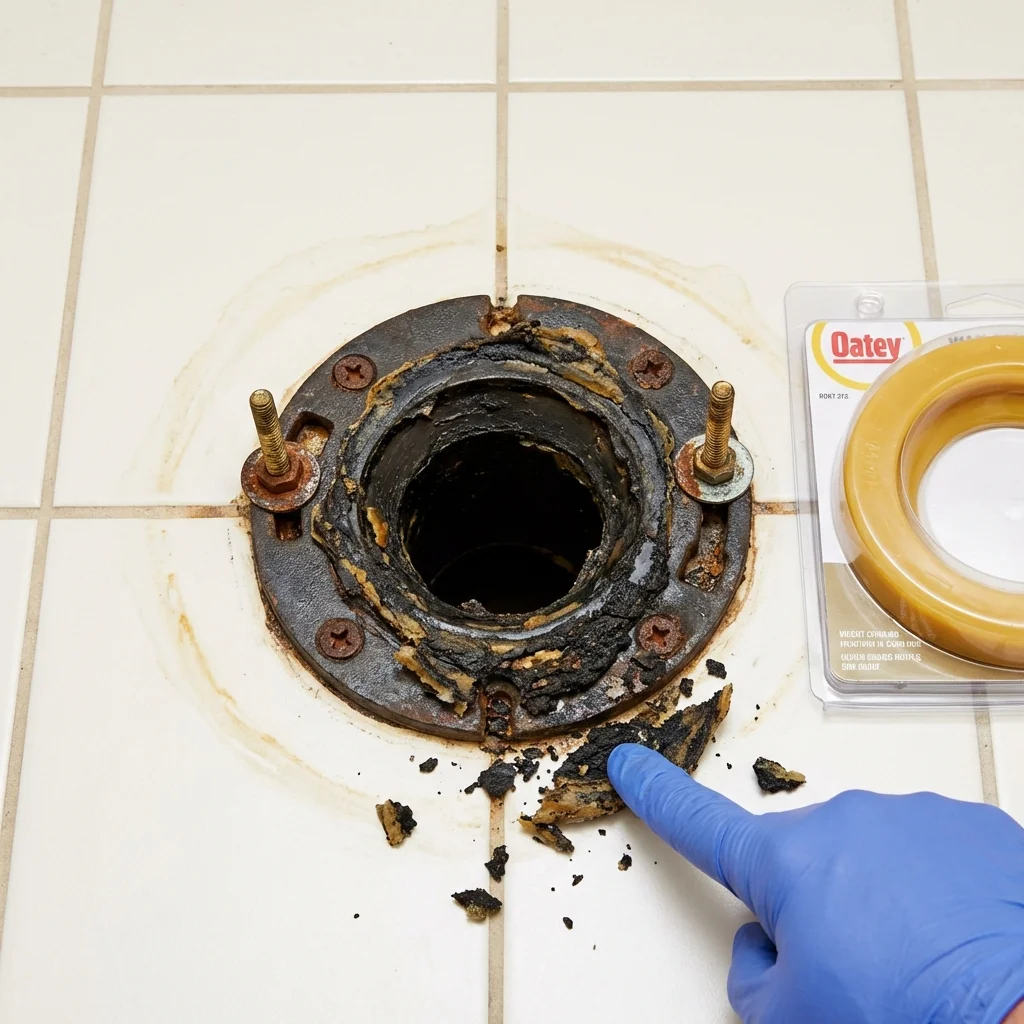 Failed wax ring showing water seepage at the base of a toilet in a Shingletown, CA home