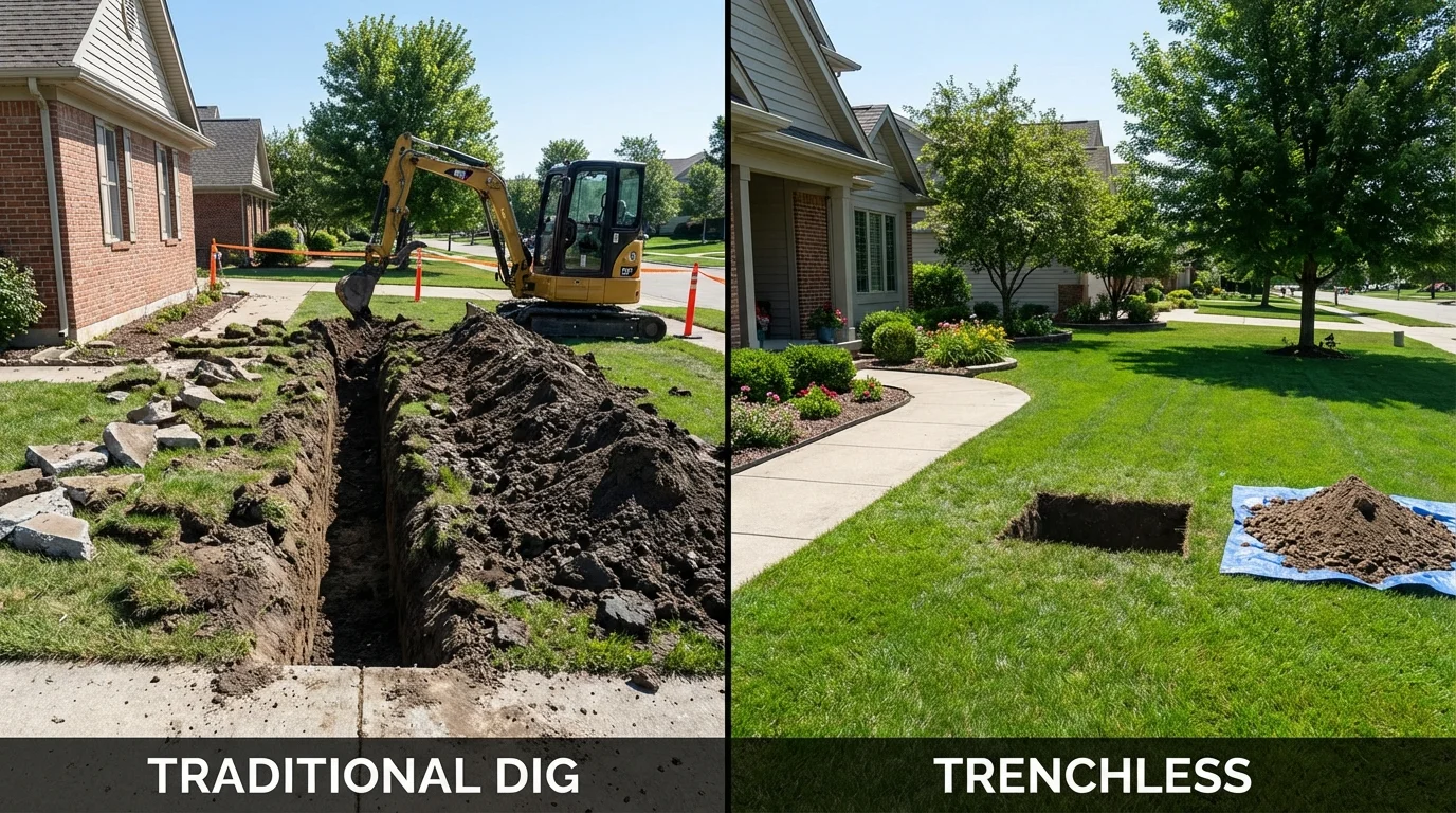 Trenchless sewer repair with minimal yard damage versus traditional excavation in Shingletown, CA